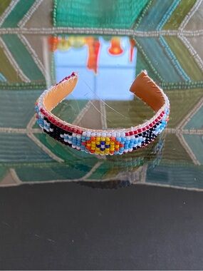 Navajo Native American Seed Bead Hand Beaded Stitched Cuff Bracelet Adjustable